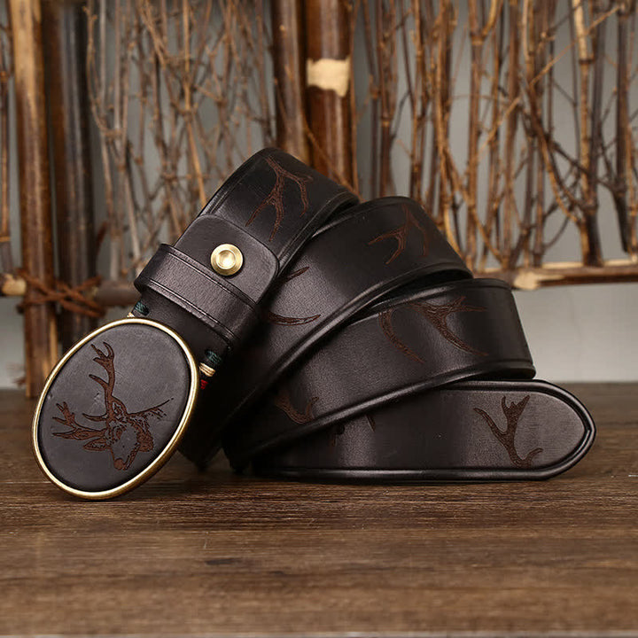 Ceinture en cuir à motif cerf gravé au laser pour homme