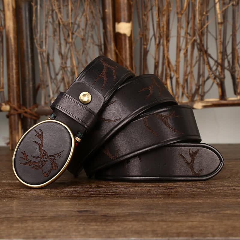 Ceinture en cuir pour homme avec gravure laser motif cerf - Noir - 46 - image 0