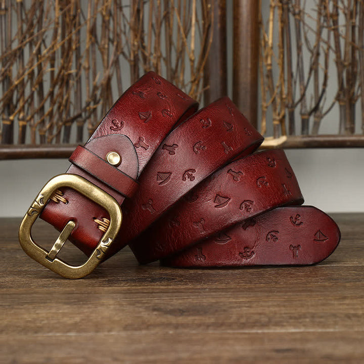 Ceinture en cuir véritable intemporelle avec motif ancre en relief pour homme