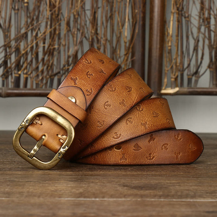 Ceinture en cuir véritable intemporelle avec motif ancre en relief pour homme