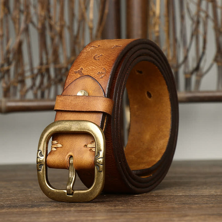 Ceinture en cuir véritable intemporelle avec motif ancre en relief pour homme