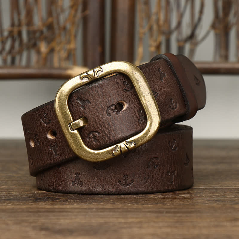Ceinture en cuir véritable intemporelle avec motif ancre en relief pour homme