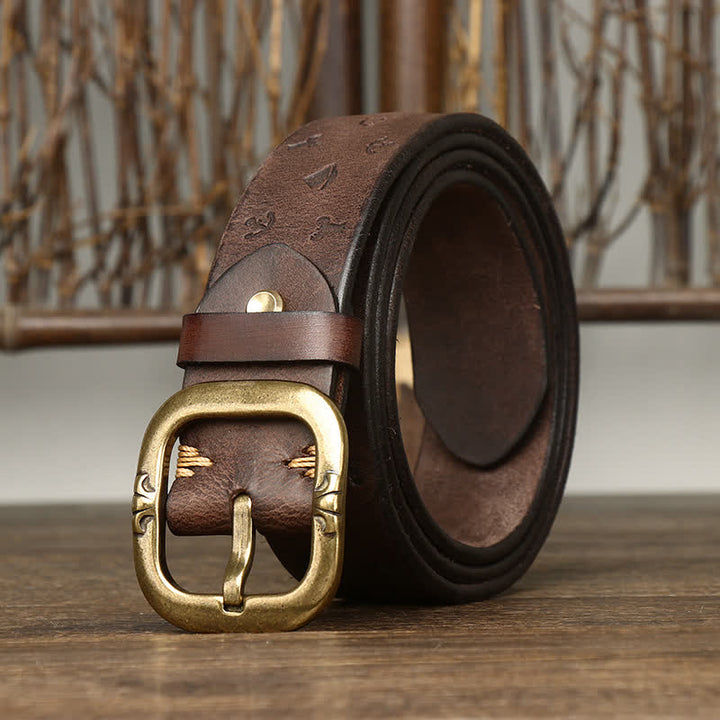 Ceinture en cuir véritable intemporelle avec motif ancre en relief pour homme