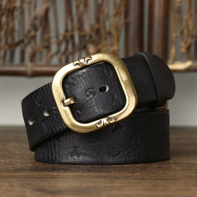 Ceinture en cuir véritable intemporelle avec motif ancre en relief pour homme