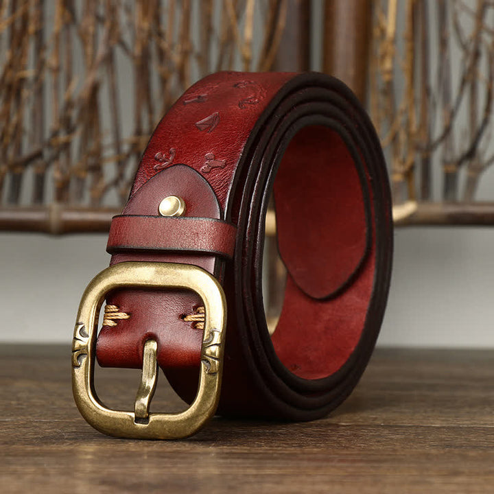 Ceinture en cuir véritable intemporelle avec motif ancre en relief pour homme