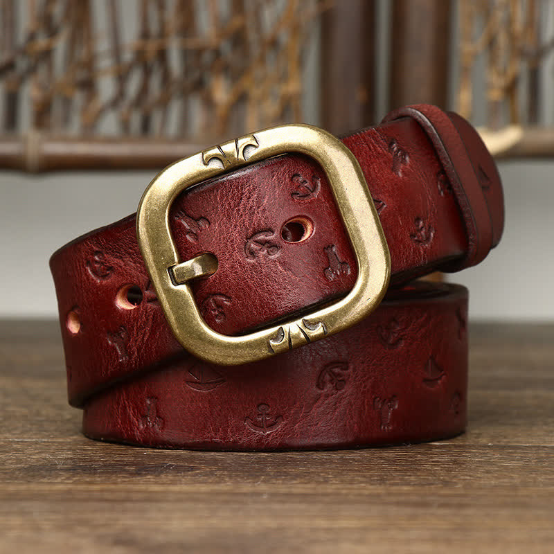Ceinture en cuir véritable intemporelle avec motif ancre en relief pour homme