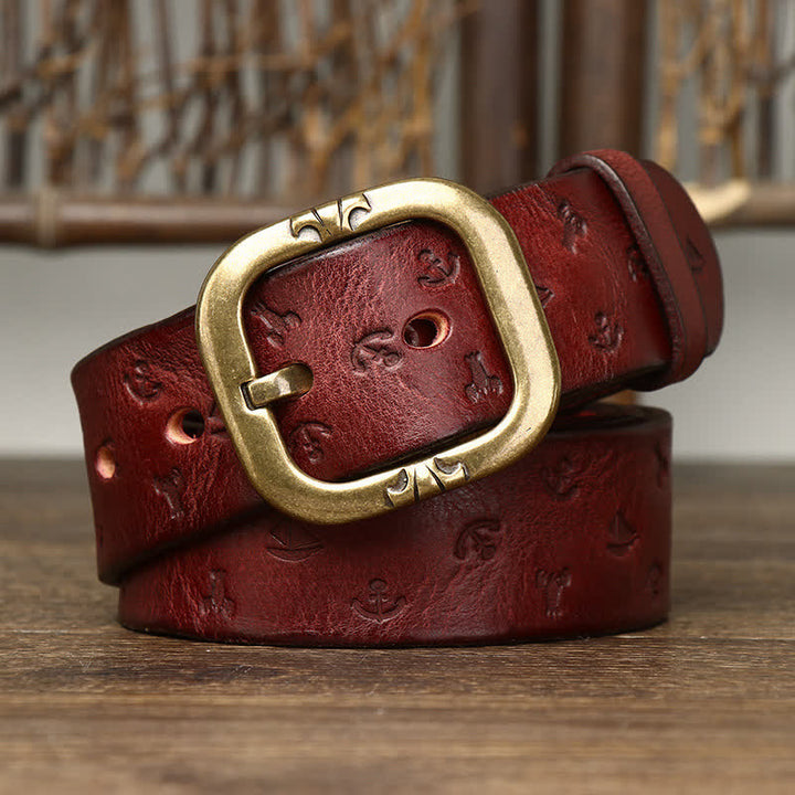 Ceinture en cuir véritable intemporelle avec motif ancre en relief pour homme