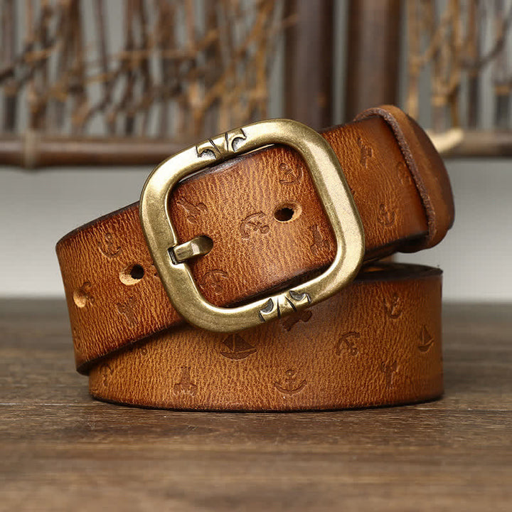 Ceinture en cuir véritable intemporelle avec motif ancre en relief pour homme