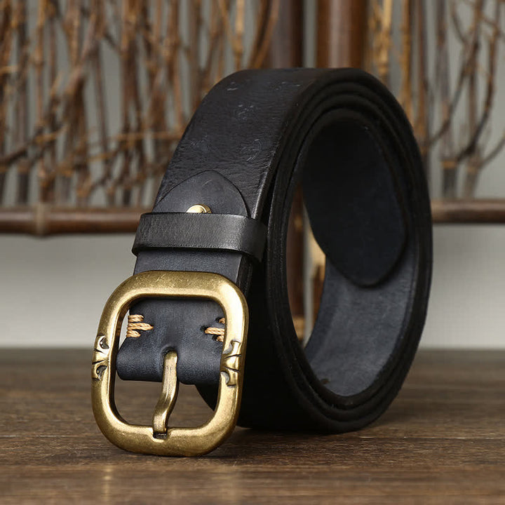 Ceinture en cuir véritable intemporelle avec motif ancre en relief pour homme