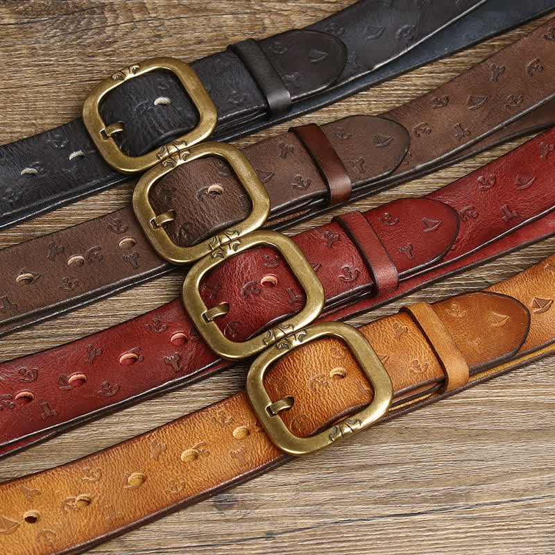 Ceinture en cuir véritable intemporelle avec motif ancre en relief pour homme