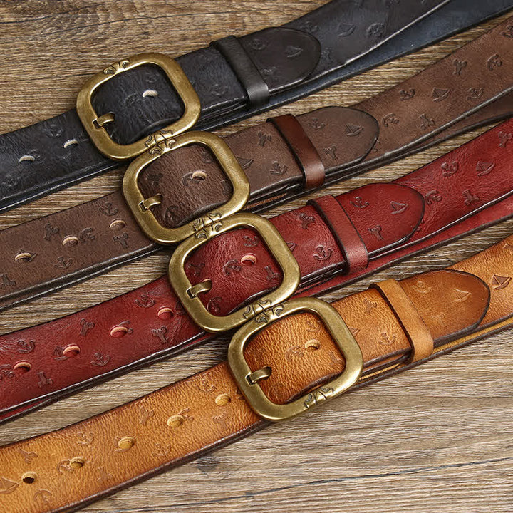 Ceinture en cuir véritable intemporelle avec motif ancre en relief pour homme