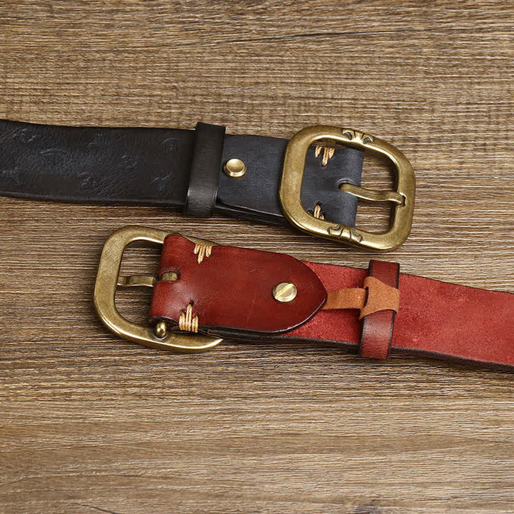 Ceinture en cuir véritable intemporelle avec motif ancre en relief pour homme