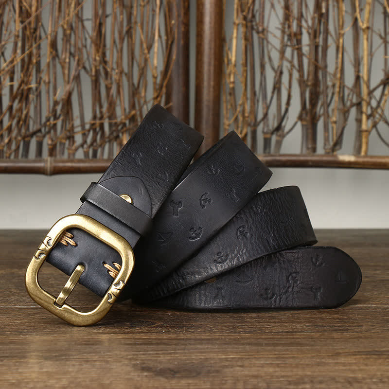 Ceinture en cuir véritable intemporelle avec motif ancre en relief pour homme