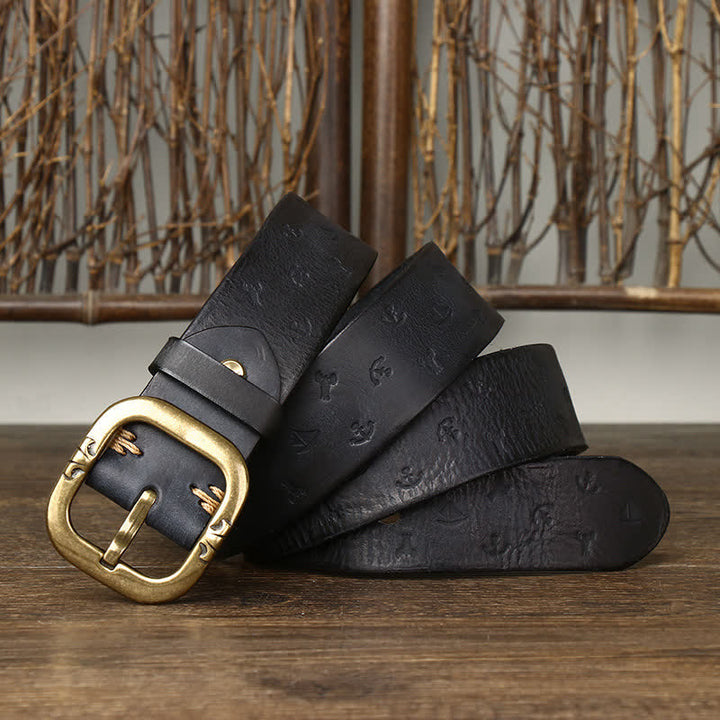 Ceinture en cuir véritable intemporelle avec motif ancre en relief pour homme