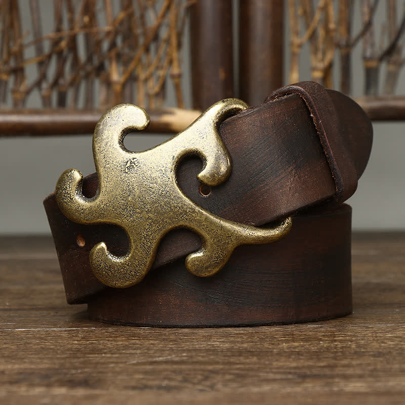 Ceinture en cuir à boucle en laiton rétro Star Burst pour homme