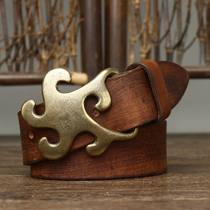 Ceinture en cuir à boucle en laiton rétro Star Burst pour homme