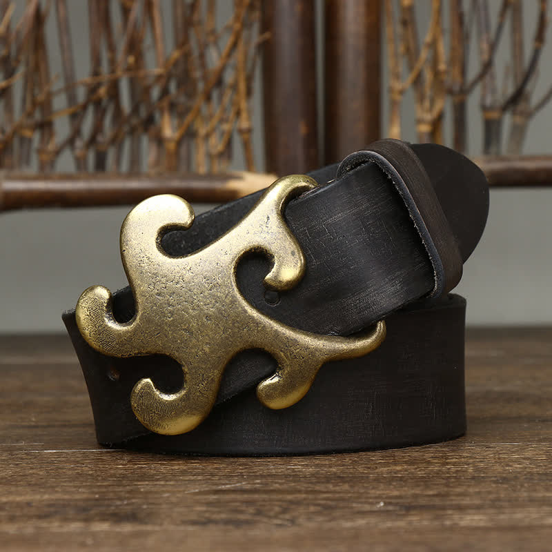 Ceinture en cuir à boucle en laiton rétro Star Burst pour homme