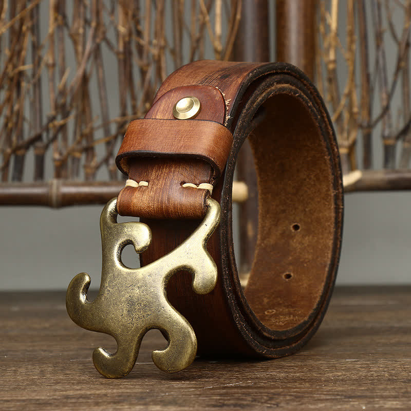 Ceinture en cuir à boucle en laiton rétro Star Burst pour homme