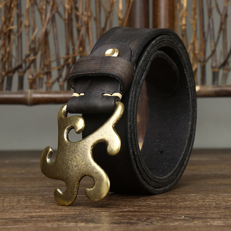 Ceinture en cuir à boucle en laiton rétro Star Burst pour homme