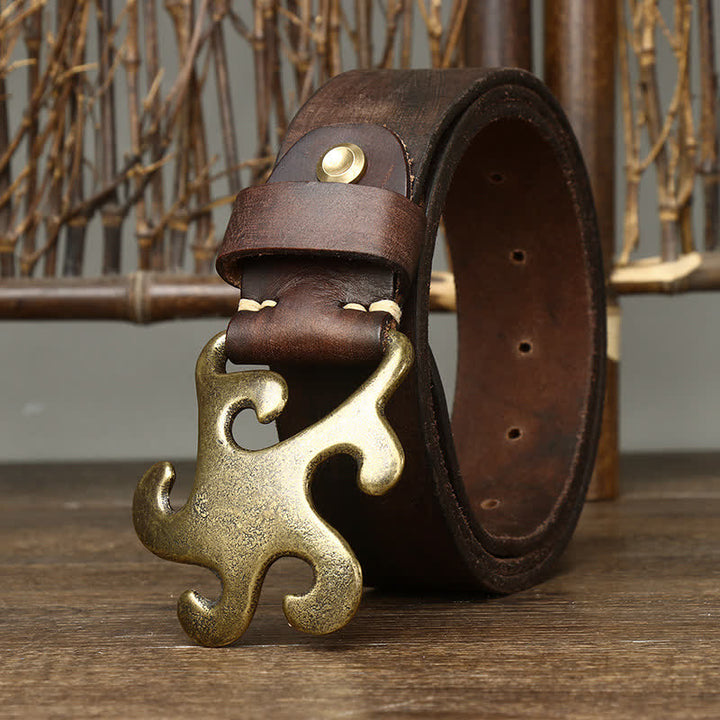 Ceinture en cuir à boucle en laiton rétro Star Burst pour homme
