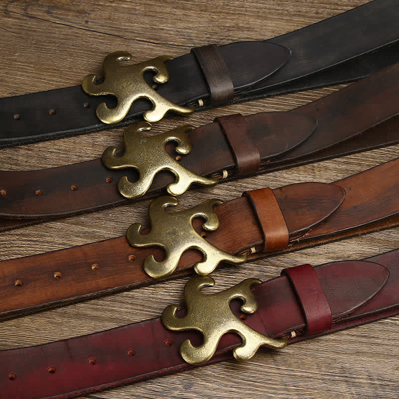 Ceinture en cuir à boucle en laiton rétro Star Burst pour homme