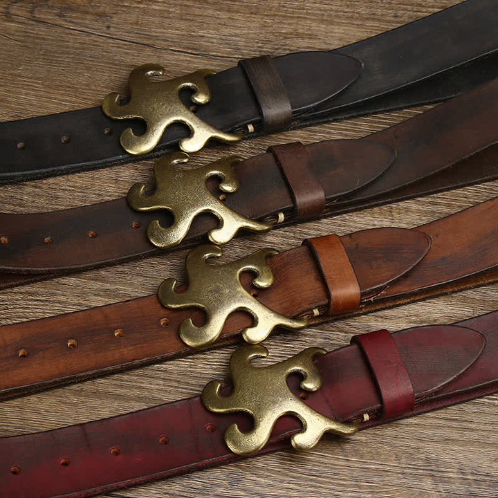 Ceinture en cuir à boucle en laiton rétro Star Burst pour homme