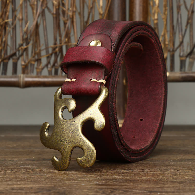 Ceinture en cuir à boucle en laiton rétro Star Burst pour homme