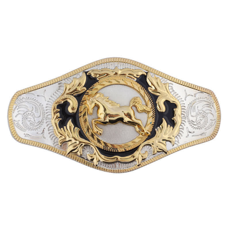 Ceinture en cuir à boucle dorée pour homme avec motif animal occidental - Cheval au galop - Sans ceinture - image 12