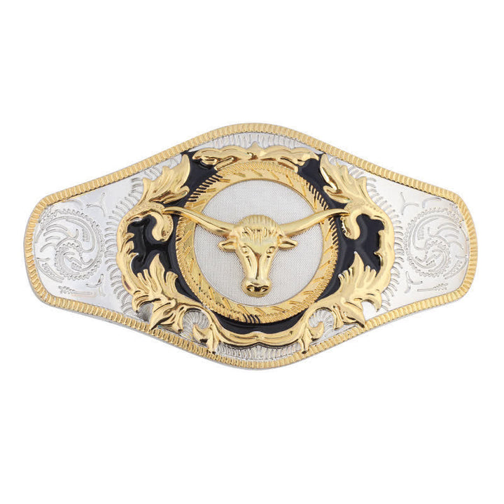 Ceinture en cuir à boucle dorée pour homme avec motif animal occidental - Tête de taureau - Sans ceinture - image 20