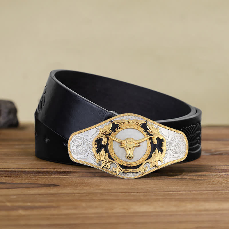 Ceinture en cuir à boucle dorée pour homme avec motif animal occidental - Tête de taureau - Ceinture noire en relief avec aigle (110 cm/44 pouces) - image 22