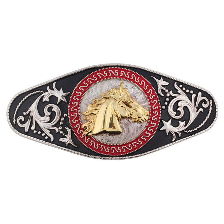 Ceinture en cuir à boucle animalière noire et dorée pour homme - Tête de cheval - Sans ceinture - image 14