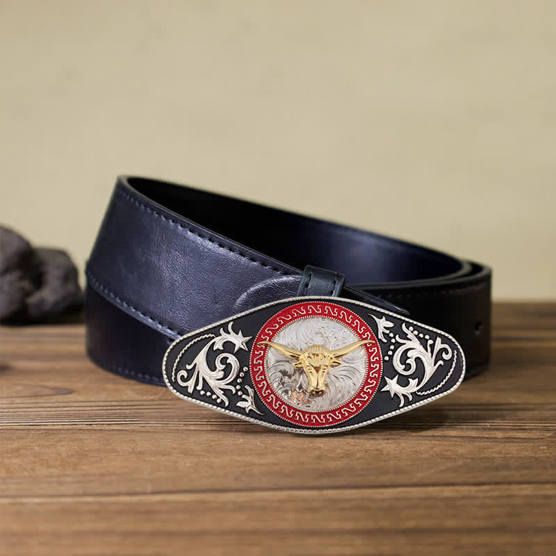 Ceinture en cuir à boucle animalière noire et dorée pour homme - Tête de taureau - Ceinture en PU noir (40) - image 24