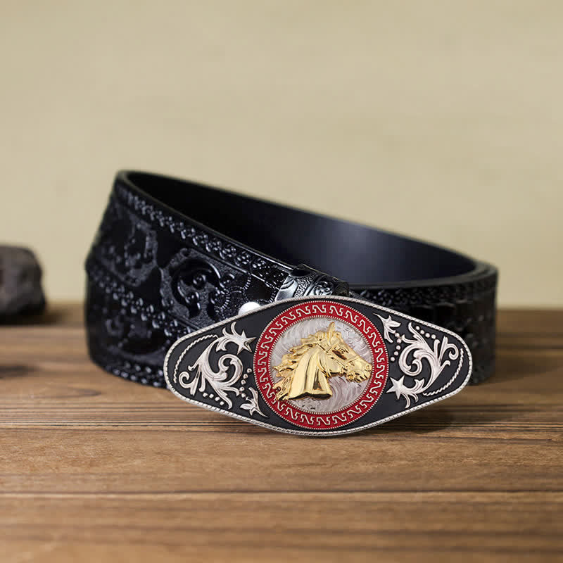 Ceinture en cuir à boucle animalière noire et dorée pour homme - Tête de cheval - Ceinture noire sculptée (40) - image 19
