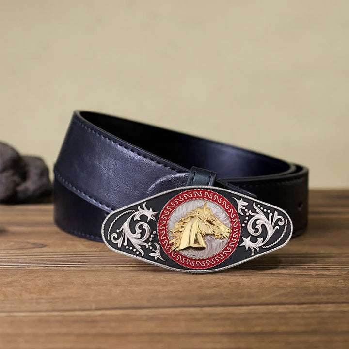 Ceinture en cuir à boucle animalière noire et dorée pour homme - Tête de cheval - Ceinture en PU noir (40) - image 16