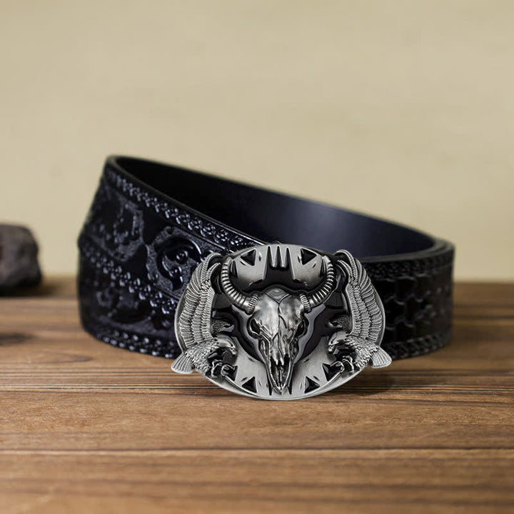 Ceinture en cuir à boucle vintage pour homme avec motif taureau et double aigle