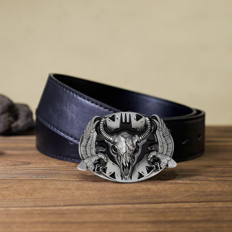 Ceinture en cuir à boucle vintage pour homme avec motif taureau et double aigle