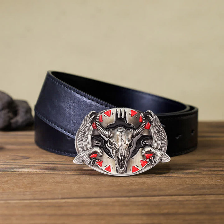 Ceinture en cuir à boucle vintage pour homme avec motif taureau et double aigle