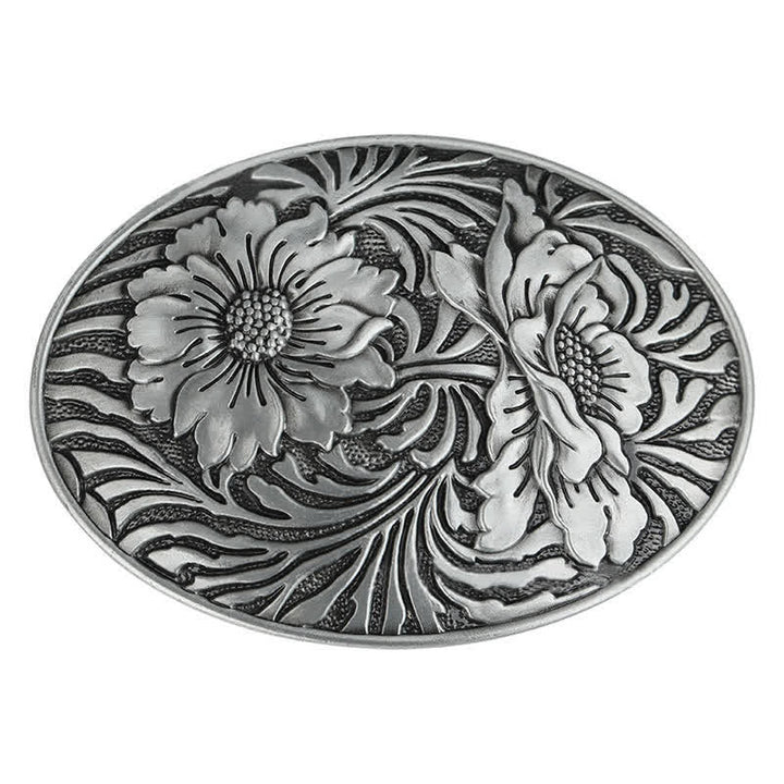 Ceinture en cuir à boucle ovale à motif floral occidental pour homme