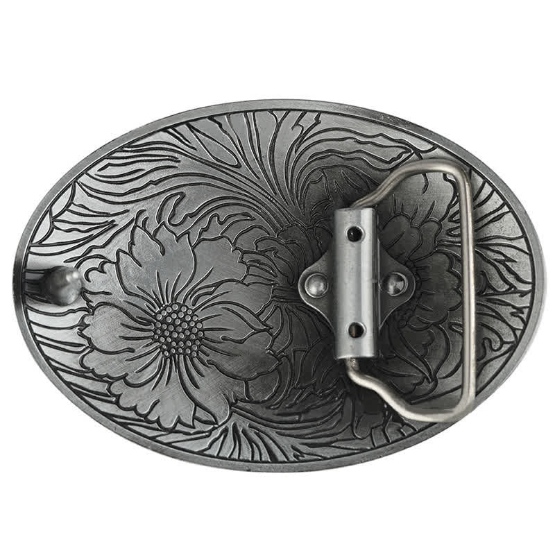 Ceinture en cuir à boucle ovale à motif floral occidental pour homme