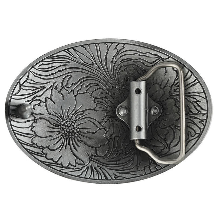 Ceinture en cuir à boucle ovale à motif floral occidental pour homme