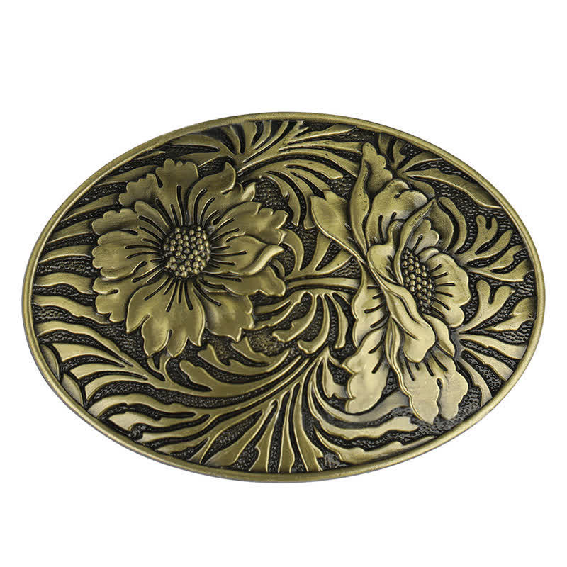 Ceinture en cuir à boucle ovale à motif floral occidental pour homme