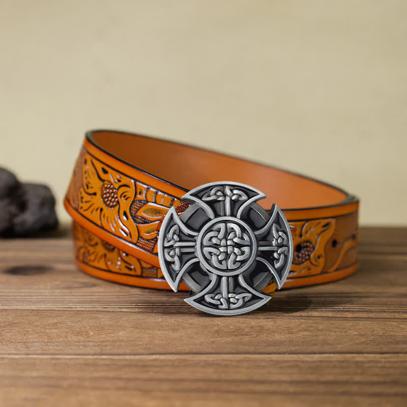 Ceinture en cuir à boucle nouée en croix celtique Viking DIY pour homme