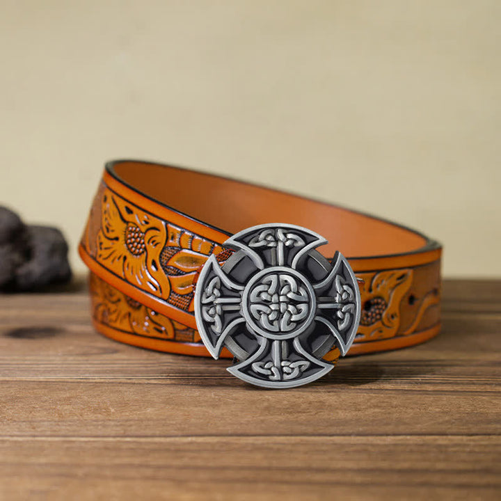 Ceinture en cuir à boucle nouée en croix celtique Viking DIY pour homme