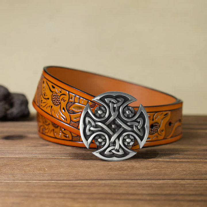 Ceinture en cuir à boucle nouée en croix celtique Viking DIY pour homme