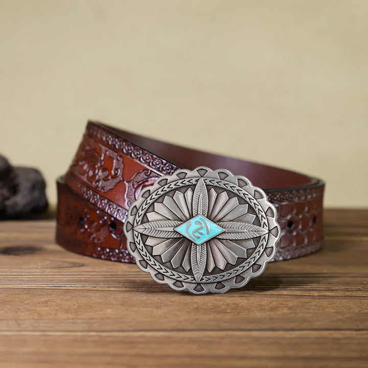 Ceinture en cuir à boucle totem tribale indienne pour homme