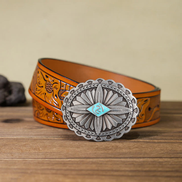 Ceinture en cuir à boucle totem tribale indienne pour homme