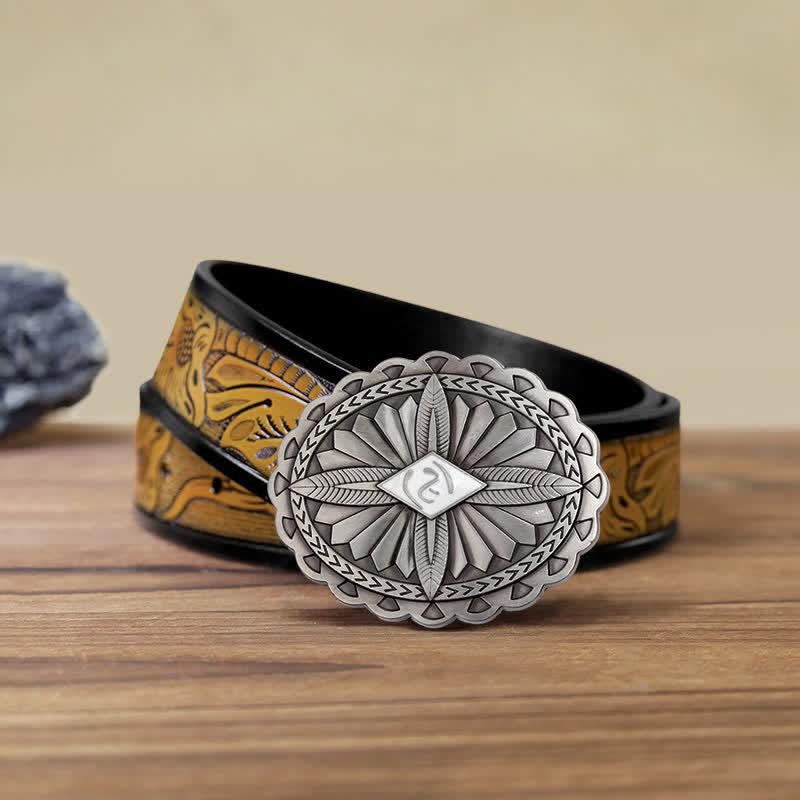 Ceinture en cuir à boucle totem tribale indienne pour homme