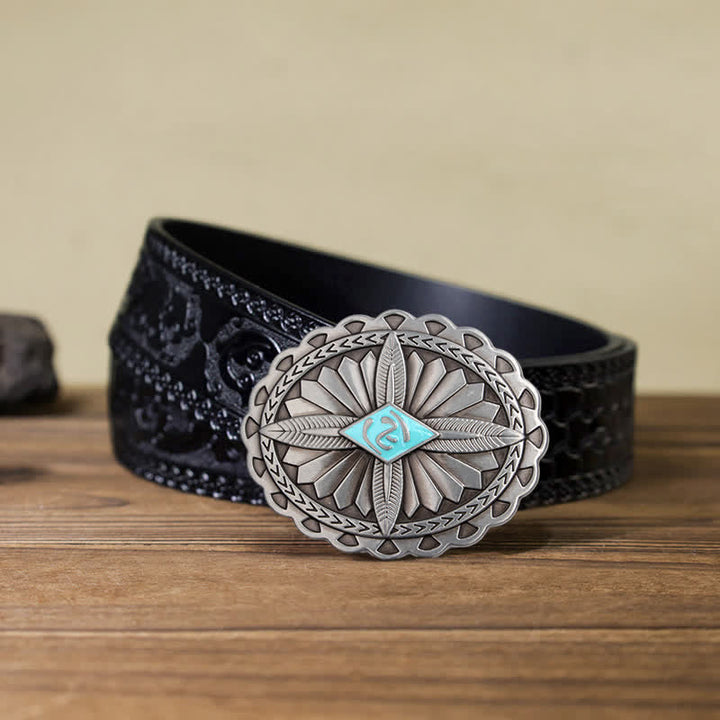 Ceinture en cuir à boucle totem tribale indienne pour homme