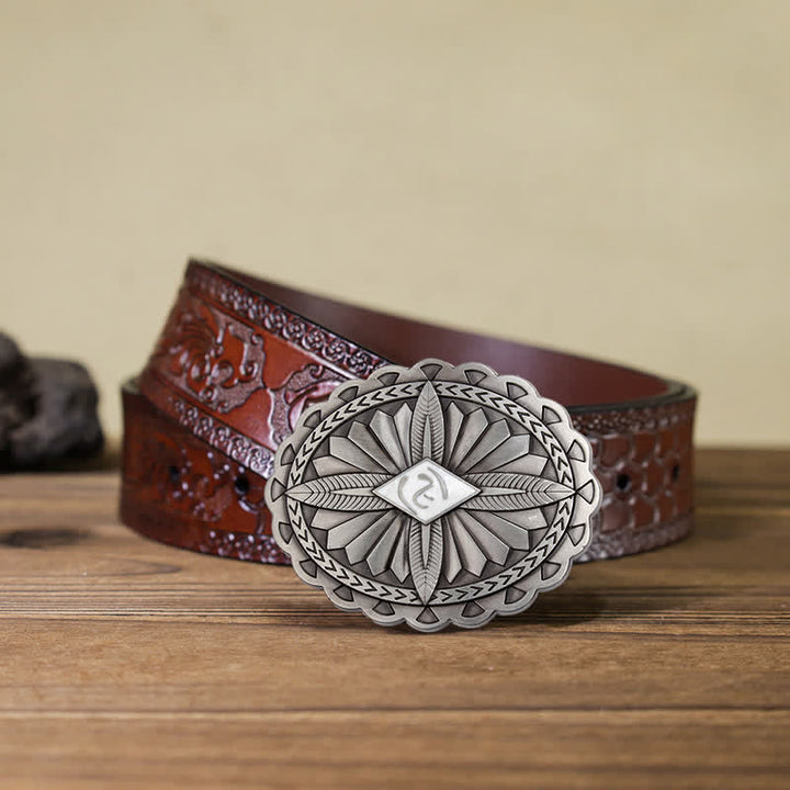 Ceinture en cuir à boucle totem tribale indienne pour homme