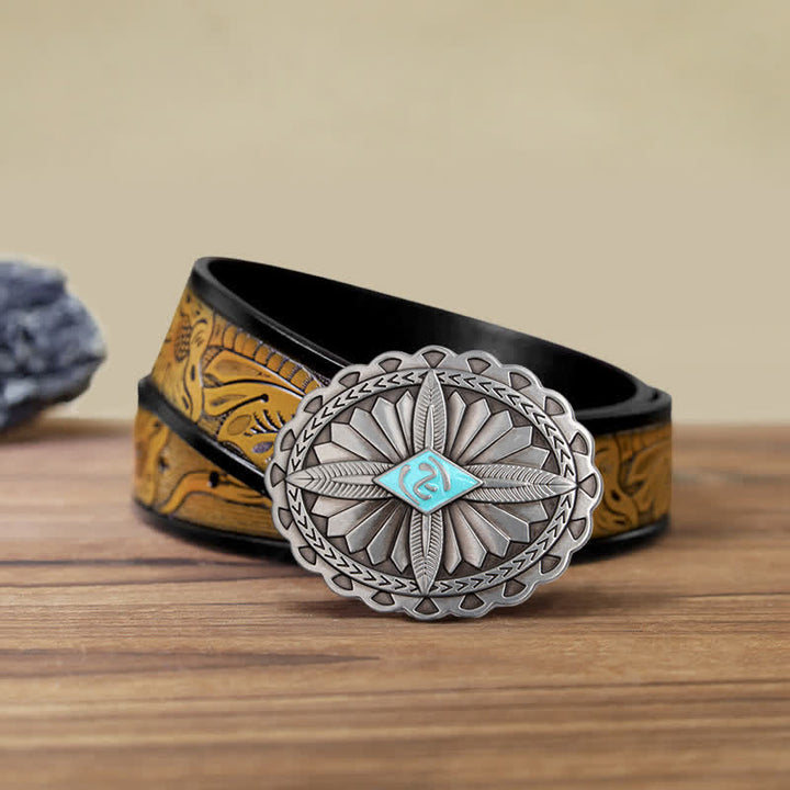 Ceinture en cuir à boucle totem tribale indienne pour homme